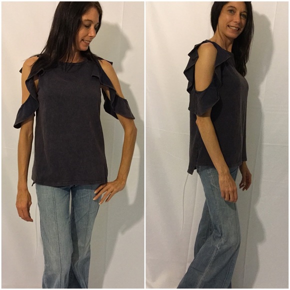 Ruffled Cold Shoulder Mineral Wash Top - Picture 3 of 3